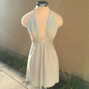 Sky Cocktail Dress Blue Rhinestone Low Cut Halter